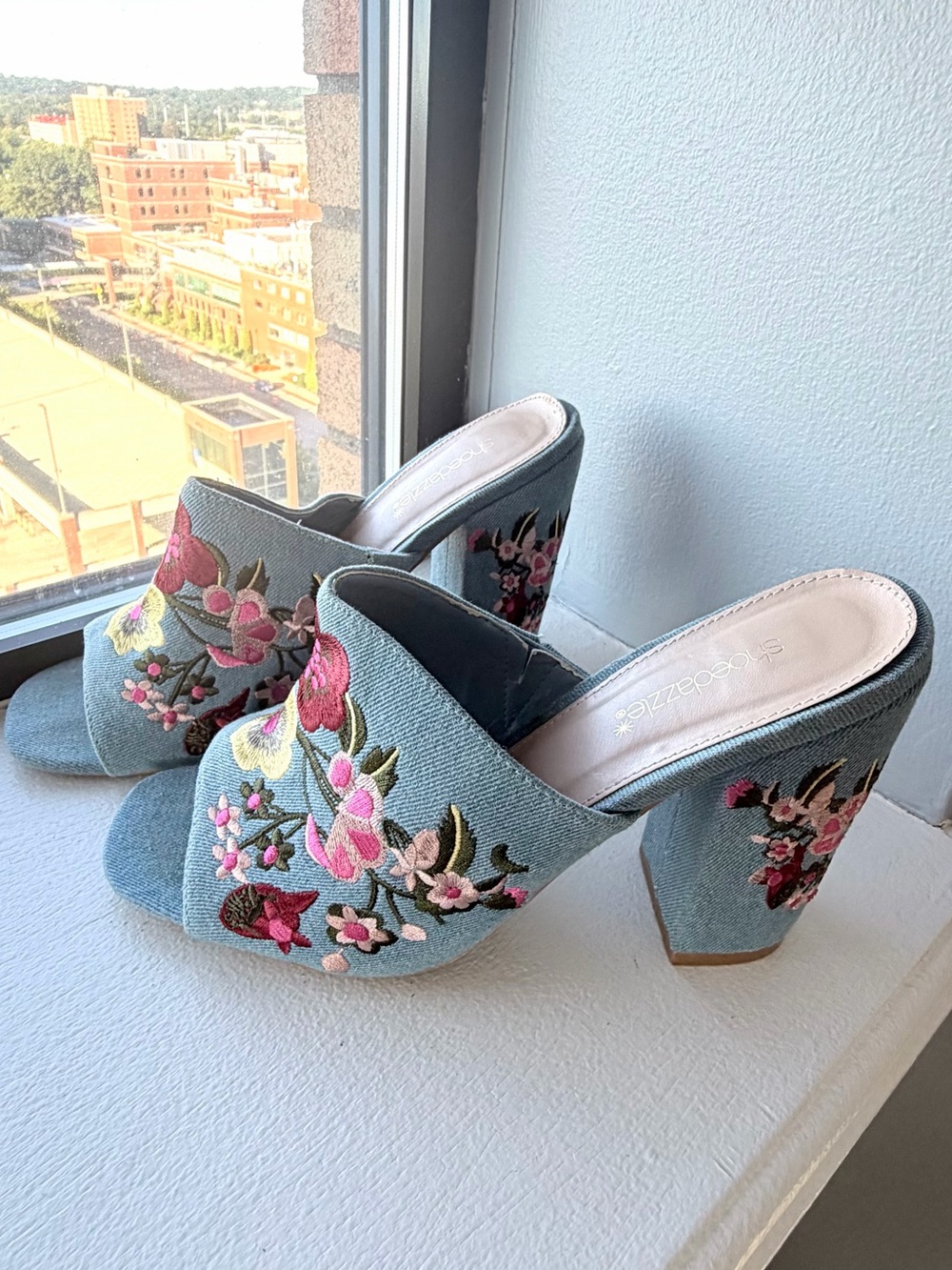 ShoeDazzle denim mules